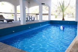 a swimming pool with a ball in the water at Hotel Casa Patrón Parras in Parras de la Fuente