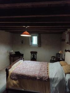 a bedroom with a bed in a room with a piano at Les Hauts de la Crempse chambre d'hôtes in Montagnac-la-Crempse