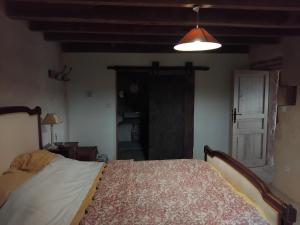 a bedroom with a bed and a lamp and a door at Les Hauts de la Crempse chambre d'hôtes in Montagnac-la-Crempse +9 photos