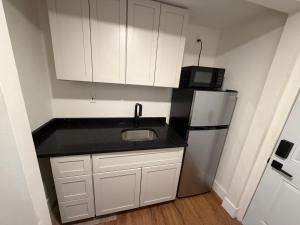 a small kitchen with a sink and a refrigerator at Suite Safari in Tampa +9 photos