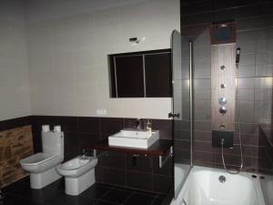 a bathroom with a toilet and a sink and a shower at Molinos de Antero in Monforte de Lemos