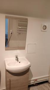 a bathroom with a sink and a mirror at Chambre Deluxe avec Salle de bain et clim in Bourges