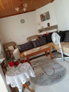 a living room with a couch and a table at Garufalia in Peshkëpia e Poshtme