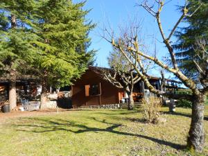 a house in the middle of a yard with trees at La Baita Baretana 2 in Barete +18 photos