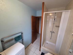 a bathroom with a shower and a toilet at Appartement Le Gwen - Centre Ville de Givet in Givet