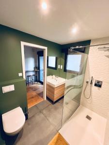 a bathroom with a toilet and a shower and a sink at Studio élégant et indépendant Centre ville - Quartier facultés in Nantes