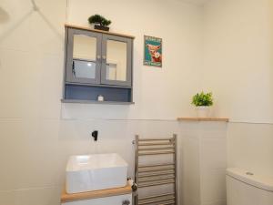a bathroom with a sink and a mirror at Faodail Studio in Portree