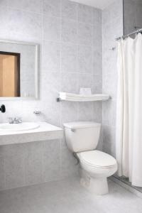a white bathroom with a toilet and a sink at Hotel Acámbaro Plaza in Acámbaro +30 photos