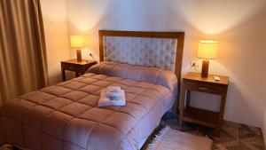 a bedroom with a bed with two night stands and two lamps at Complejo Sol y Sombra in San Javier
