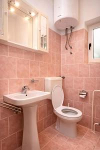 a bathroom with a toilet and a sink and a mirror at Apartments in Turanj 150 meters from the sea - By TA Leut Agency in Turanj +20 photos