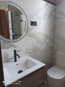 a bathroom with a sink and a mirror and a toilet at Villa Caamaño in Gijón +29 photos