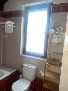 a bathroom with a toilet and a window at Casa de La Consentida in Elciego +2 photos