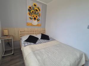 a bedroom with a bed and a painting on the wall at Apartament Gliwice Centaura, dwa pokoje, klimatyzacja in Gliwice