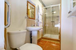 a bathroom with a toilet and a sink and a shower at 1 Bed in Piltdown oc-t36330 in Fletching +15 photos