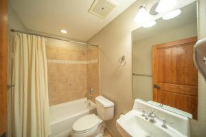 a bathroom with a toilet and a sink and a mirror at Antlers Gulch 106 by SummitCove Lodging in Colorado in Keystone