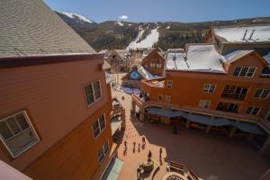 an overhead view of a town with people walking on the street at Buffalo Lodge 8412 by SummitCove Lodging in Colorado in Keystone