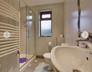 a bathroom with a sink and a toilet and a shower at Eureka Whitsands in Antony +2 photos