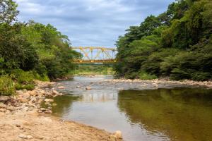 a bridge over a river with rocks and trees at Hotel ALCALA in Mingueo