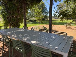 a blue table with chairs in a park at The Cudgee at Mudgee in Mudgee