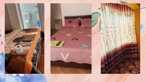 a collage of four pictures of a bedroom with a bed at Hotel Valparaiso in San Antonio