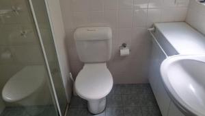 a bathroom with a toilet and a shower and a sink at Apartment In Paradise in Hawks Nest