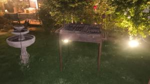 a grill in a yard at night with lights at Mini Relajo-Tiny House in Pirque