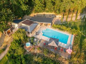an overhead view of a swimming pool in a backyard at French Estate with Pool & Sauna in Damiatte