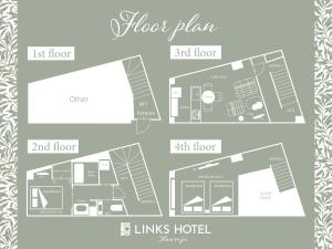 a floor plan of a living room and kitchen with furniture at LinksHotel高円寺 in Tokyo