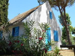 a white house with blue windows and a tree at Maison agréable - 6 pers. - API-1-52-2148 in Lattes