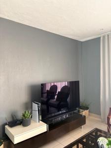 a living room with two chairs on a tv screen at Tranquil Arcade in Boschrand