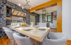 a dining room with a long table and chairs at Pet Friendly Home In Debelo Brdo With Sauna in Debelo Brdo