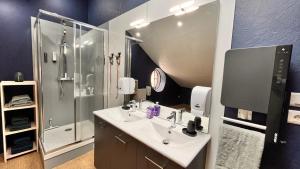 a bathroom with a sink and a shower at Villa Le Régis, des moments simples et vrais in Le Mont-Dore +52 photos