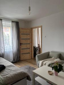 a living room with a couch and a table at Apartmán pod Hradem in Most