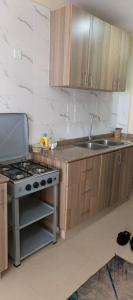 a kitchen with a sink and a stove and cabinets at STADEVIEW MODERN STUDIOs in Gatunga