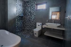 a bathroom with a sink and a toilet and a tub at Villa Sanchana in Galle