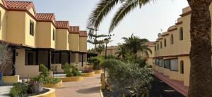 a row of buildings with a palm tree in the foreground at CASA LUKASA 39c in Costa Calma