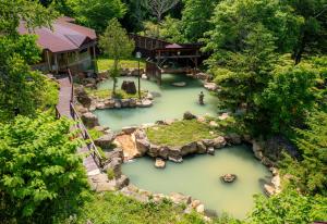 an overhead view of a river with people rafting at Niseko Grand Hotel in Niseko