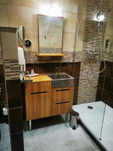 a bathroom with a sink and a shower at Il était 1 fois in Piolenc +41 photos