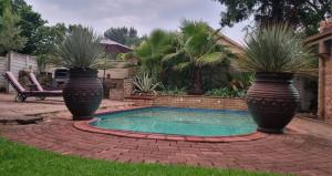 a pool with two large vases with plants in them at 5 on Ash in Vanderbijlpark