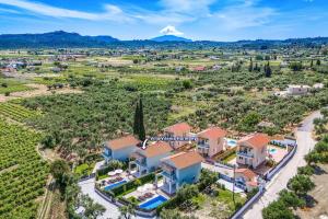 an aerial view of a villa in a vineyard at Villa Vilenia Harmony by Villa Plus in Katastárion