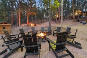 a group of chairs sitting around a fire pit at Bison Trail House- Rustic Cabin Retreat in Rapid City