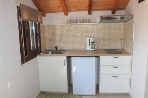 a small kitchen with white cabinets and a sink at Lina`s Apartment & Maisonette in Neo Klima