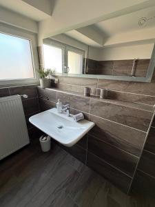 a bathroom with a sink and a mirror at Jaegersruh Vicht in Fleuth