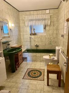 a bathroom with a green sink and a tub at Einzigartige Ferienwohnungen mit 3 und 2 Schlafzimmern in Ober-Lembach