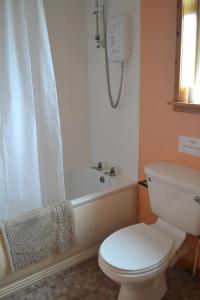 a bathroom with a white toilet and a bath tub at Cosy Croft in Lower Shader +4 photos