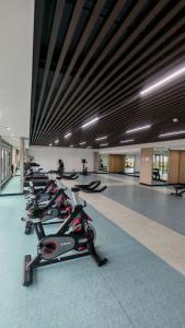 a row of exercise bikes lined up in a gym at Golden Seagulls Hotel in Manila
