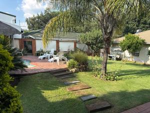 a yard with a palm tree and a patio at 45 on Mendelssohn in Johannesburg