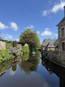 a river in a village with houses and buildings at L'araukaria in Tressignaux
