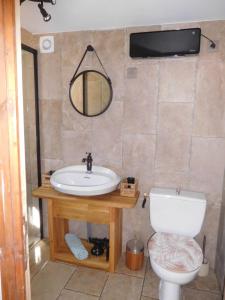 a bathroom with a sink and a toilet at le balcon du Canigo' in Escaro +14 photos
