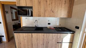 a kitchen with a sink and a microwave at Bilocale baciato dal sole in Andalo